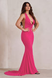 Saffina Hot Pink Cowl Neck Low Back Maxi Dress