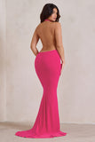 Saffina Hot Pink Cowl Neck Low Back Maxi Dress