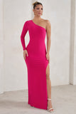 Melanie Hot Pink One Shoulder Split Maxi Dress