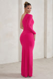 Melanie Hot Pink One Shoulder Split Maxi Dress