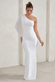 Melanie White One Shoulder Split Maxi Dress