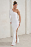 Melanie White One Shoulder Split Maxi Dress