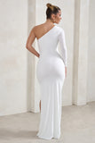 Melanie White One Shoulder Split Maxi Dress