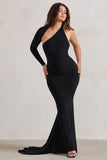 Katarina Black One Shoulder Fishtail Maxi Dress