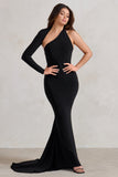 Katarina Black One Shoulder Fishtail Maxi Dress