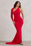 Katarina Red One Shoulder Fishtail Maxi Dress