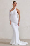 Katarina White One Shoulder Fishtail Maxi Dress