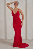 Endless Love Red Backless Knot Detail Fishtail Maxi Dress