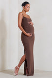 Aurelia Brown Maternity Cami Maxi Dress With Split