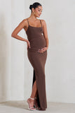 Aurelia Brown Maternity Cami Maxi Dress With Split