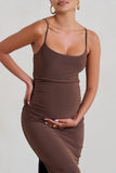 Aurelia Brown Maternity Cami Maxi Dress With Split