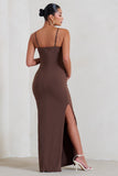 Aurelia Brown Maternity Cami Maxi Dress With Split