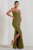 Aurelia Olive Green Maternity Cami Maxi Dress With Split