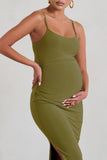 Aurelia Olive Green Maternity Cami Maxi Dress With Split