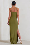 Aurelia Olive Green Maternity Cami Maxi Dress With Split