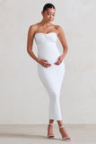 Evita White Maternity Sweetheart Twist Detail Midi Dress