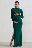 Alejandra Green Maternity Long Sleeve High Neck Maxi Dress