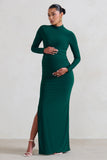 Alejandra Green Maternity Long Sleeve High Neck Maxi Dress