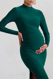 Alejandra Green Maternity Long Sleeve High Neck Maxi Dress