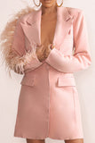 One In A Million Pink Blazer Mini Dress With Feather Trim